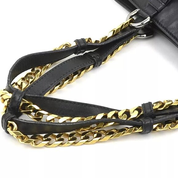 Auth DOLCE&GABBANA Chain Handbag Black/Gold Leather/Metal - Picture 8 of 14